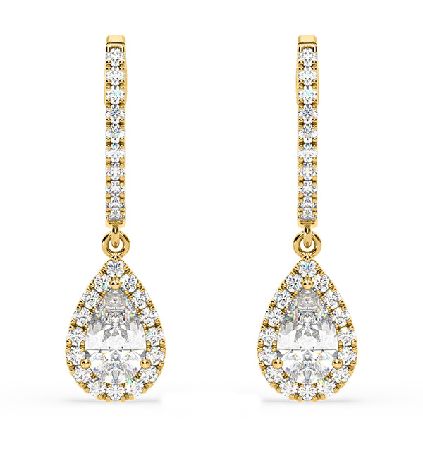 Diana Pear Lab Diamond Halo Drop Earrings 1.48ct in 18K Yellow Gold F/VS1